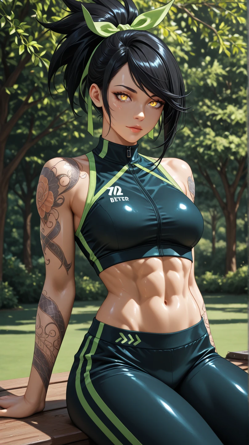 (highest quality,4K,8k,High resolution,masterpiece:1.2),Very detailed,(Realistic,photoRealistic,photo-Realistic:1.37),One Girl, Leona Heidern, Leona MS,Blue Hair, blue eyes, ponytail, muscle,Healthy Body,


Beautifully detailed sweat glands,Smooth skin texture,Carefully drawn,

Green shorts, Cleavage，On the stomach, Crop top, Black gloves, uniform, Green jacket, Yellow Tank Top,Nipple Rings, jewelry ,(humidity:1.3), Beautiful Eyes, (Attractive face:1.2), (Beautiful Skin),(Big Breasts),(Abdominal muscles),(belly button),((Sticky with sweat)),In a dynamic pose,

King of Fighter,Outdoor,Dense forest