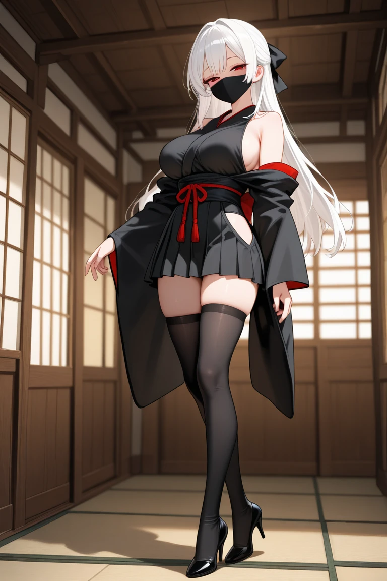 No shoes,Black pantyhose,(gigantic cleavage breasts:1.5) solo person, Solo,heeled sandals，japanese samurai armor，Blonde curls，Full body like,katana swords，grin face