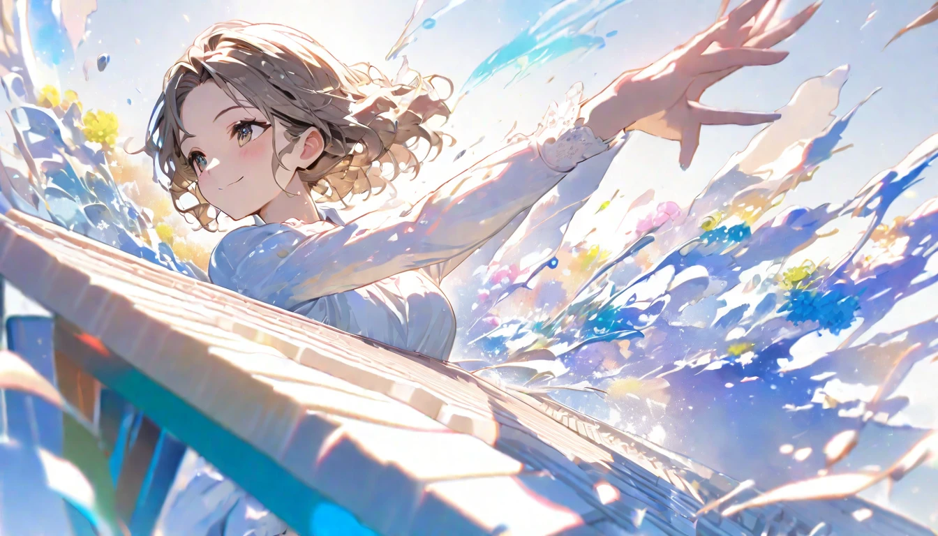 Super beautiful masterpiece watercolor painting　A girl lost at the end of the world