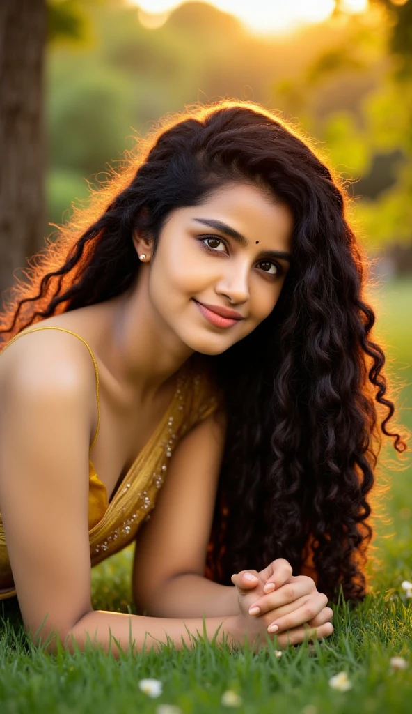 a close up of young indian woman in saree, with a very long curly hair, very beautiful girl, traditional beauty, attractive girl, cute beautiful, very attractive and beautiful, gorgeous beautiful woman, indian girl with brown skin, 4k post, 4 k post, sexy girl with dark complexion, charming smile