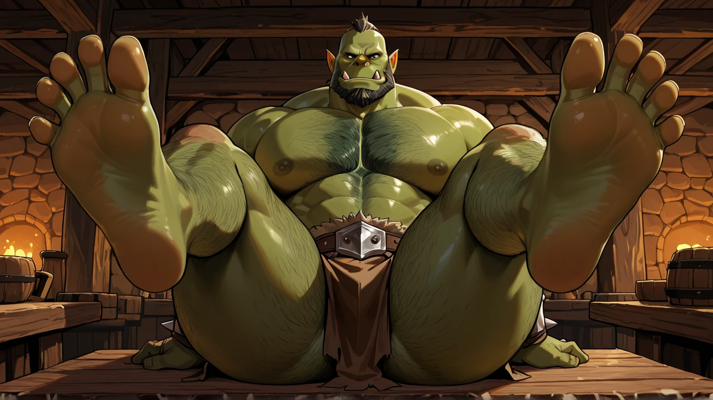 score_9, score_8_up, score_7_up, solo, male focus, chubby male, orc, green skin, tusks, beard, outdoors, micro armor , shoulder armor, breastplate, upper body , night, japanese festival , 祭り , (( nude )) , ((( massive wood dildo ))) , full body , boots , penis , backside , back side , laying spread legs ,
