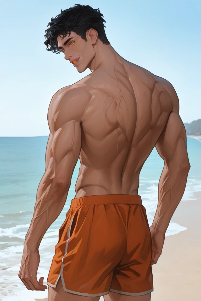 watercolor, a guy swims in a lake in the light of the moon, spreads the buttocks of a 17-year-old Brazilian boy, wearing tight slips with a large protruding convex codpiece. Muscular, with round, firm, perfect buttocks, Aesthetic, erotic, beautiful, in the style of Caravaggio