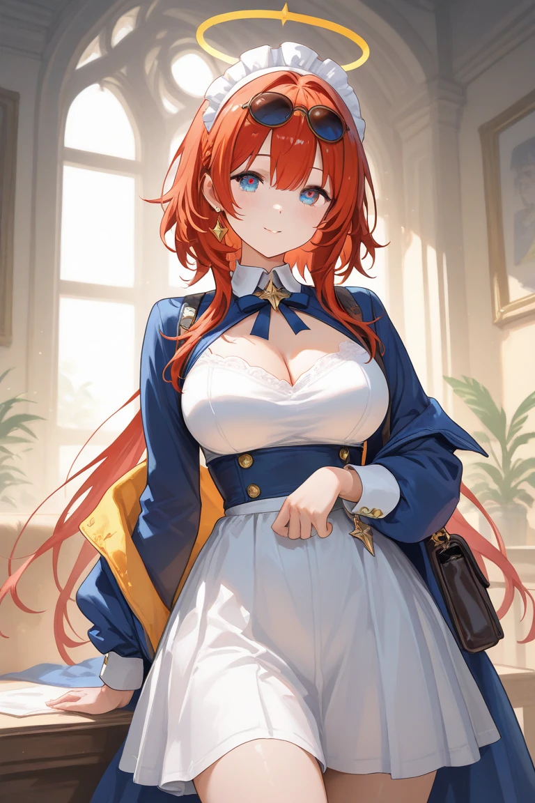 one-girl，duck sitting，Slender thighs，huge tit，Deep cleavage，Red long-haired，having fun，a sailor suit，Hats