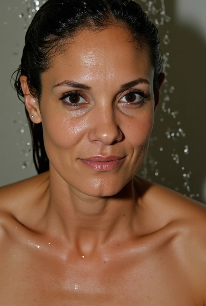 ((Highest quality)), ((8k)), ((masterpiece: 1.3)), (Perfect appearance), (Photorealism: 1.6), (JMA), (Who), (Genuine:1.4), One mature woman, Perfect Anatomy, 60 years old, ((Realistic skin texture)), (Fine wrinkles appear all over the skin: 1.3), (Dullness: 1.1), (Unmoisturized skin: 1.2) , (Facial wrinkles: 0.9), (Wrinkles around the eyes: 1.2), double eyelid, Lower eyelid tear sulcus, (corner of the eye), Thin eyebrows, Medium Long Hair, ((Wet body, Completely naked: 1.3)), (In the bathroom: 1.2),