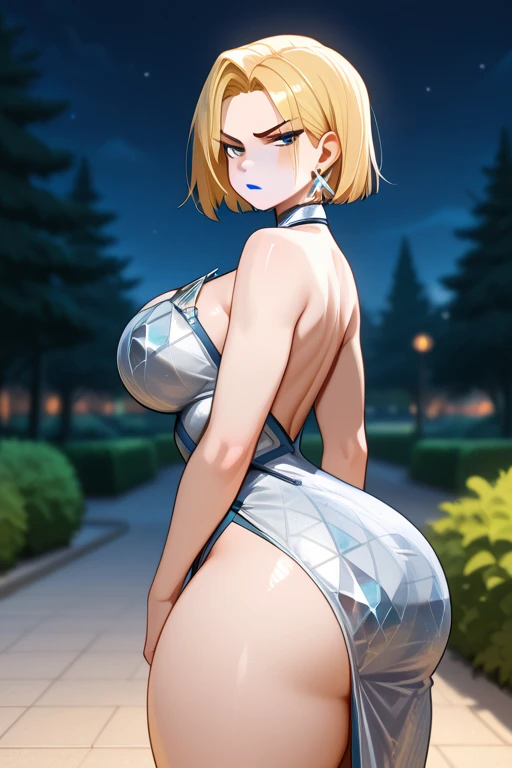 (masterpiece,highest quality,超A high resolution),Japanese women, (((Very beautiful 18 year old girl))), pretty girl、Look at the photographer、 ((Beautiful blonde bob hair)), Very cute face, Glossy Lips, Double eyelids on both eyes, blue eyes, Natural smile、 Natural Makeup, Long eyelashes, Shiny and smooth hair、Center image, Perfect limbs, Perfect Anatomy,(((Shiny Chinese Dress white panties))),Bite、Streaks are visible、Wet with sweat,Cowboy Shot,Accentuate your butt、Big Ass、