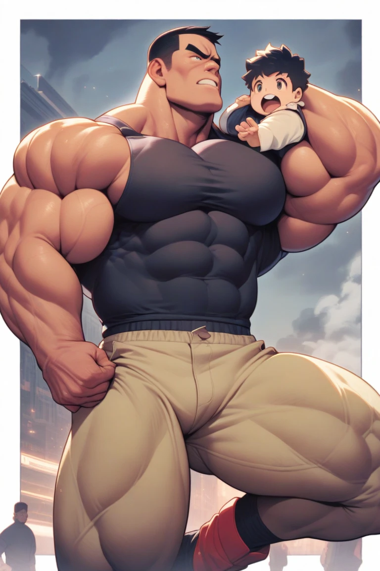 Portrait of fushiguro toji, (masterpiece, best quality:1.2), brown eyes, solo, white background, male focus, 1boy, muscular male, expressionless, black shirt, short sleeves, pants, monster <lora:jjk_fushigurotouji:1> <lora:add_detail:1> <lyco:GoodHands-beta2:1.0>
