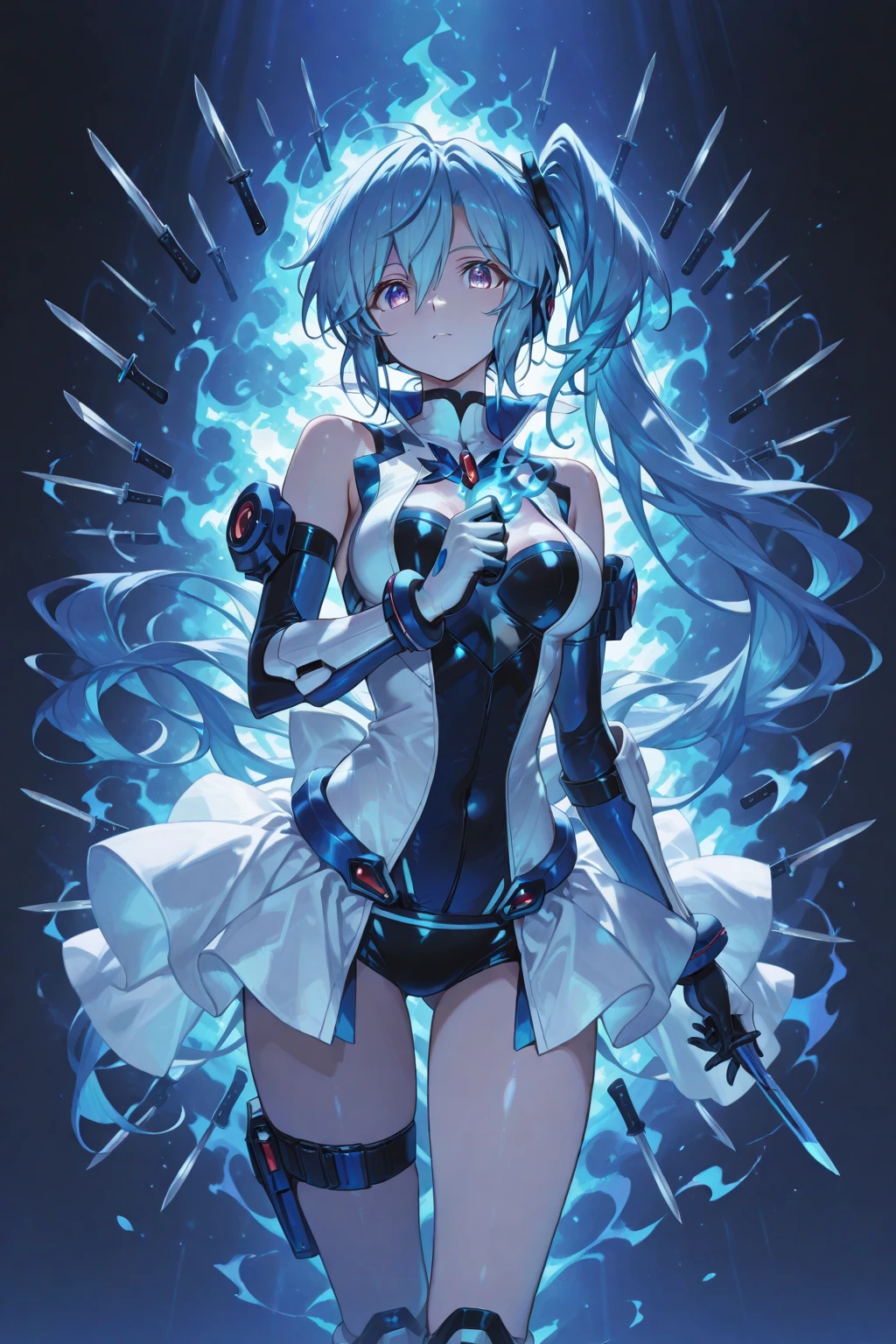 (masterpiece,best quality, official art, beautiful and aesthetic:1.2),(ultra high res, (4k), (photon mapping, radiosity, physically-based rendering,automatic white balance), technological sense,Amazing,sharp focus,rich background, (((high detailed skin,)))dynamic lighting,intricate detailed outfit,kawaii,watery eyes,ayanami rei,
short hair,deadpan, skiny, turtle neck, body suit, mechs,(masterpiece sidelighting),(bishoujo,lustrous),
(sky blue hair,pink eyes,)