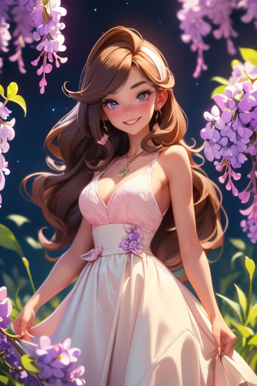 Super cute girl bee by Popmart, Bright eyes, The face is human, the body is a bee、Glossy and delicate,(Background of the flower garden), Good luster, 3d rendered,Best Quality、The Adventures of Arya the Bee Where There Is、There was a small bee named Arya。Arya、I loved to have fun and play in the flower garden。