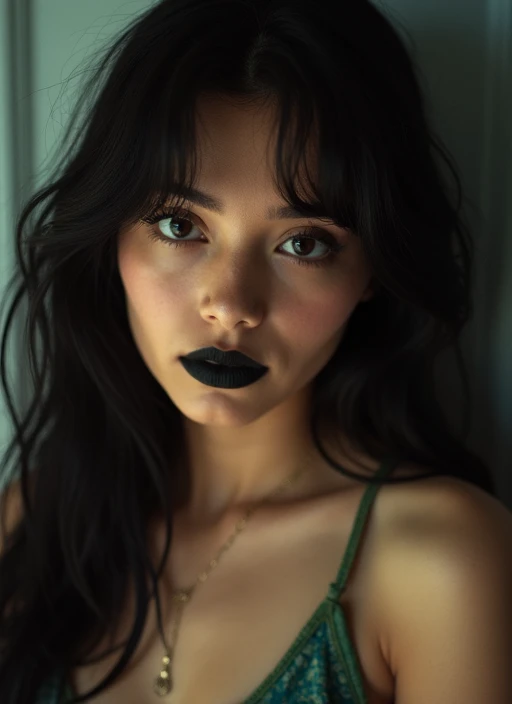 Real Life Image Natural Young Woman 1 Dark Brown Skin Full Body With Black Lips Hair Tied In Ponytail Repeat Now Wearing Pajamas  