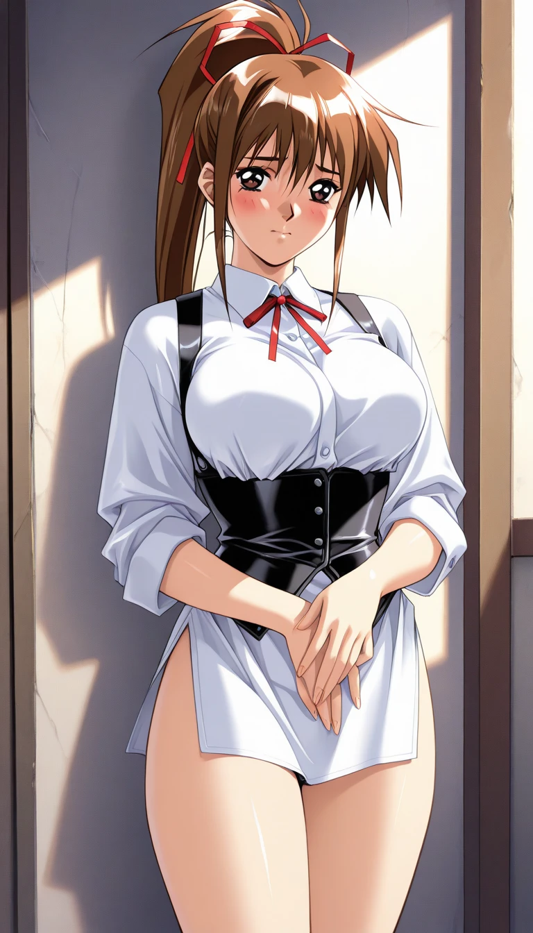 , topless, topless, topless, Small breasts, Small breasts, Small breasts, little small junior body, Nipples are visible through the bra, Nipples are visible through the bra, Nipples are visible through the bra, Large nipples, amanogawaki, yellow hairband, , long sleeves, bowtie, white skirt, blue thighhighs, mary janes, Highest quality, masterpiece, Ultra-high resolution, One girl, In the Dark, Deep Shadow, Modest, Cold Light, Sexy Looks,