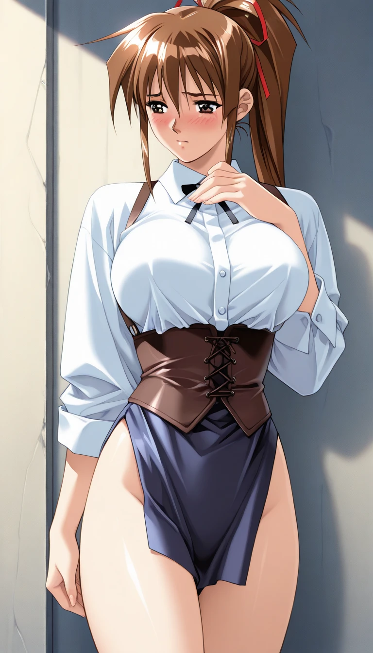 Movie Scenes,Fantasy art,Best image quality,Surreal portrait,(8K),Ultra-realistic,最high quality,high quality,High resolution,high qualityな質感,High detail,beautiful,detailed,Extremely detailed CG,detailedテクスチャー,Realistic facial expressions,masterpiece,in front,dynamic,bold,1 Girl,非常にdetailedな肌,curve,,beautiful胸,Big Breasts,Pale skin,Pointed Chest,Erect nipples,(Very thin hair),(Very soft hair),(Super Straight Hair),Long, flowing bangs,Very light coppery amber hair,Hair above one eye,(Dressed:1.5),topless,soldier,Stockings with seams