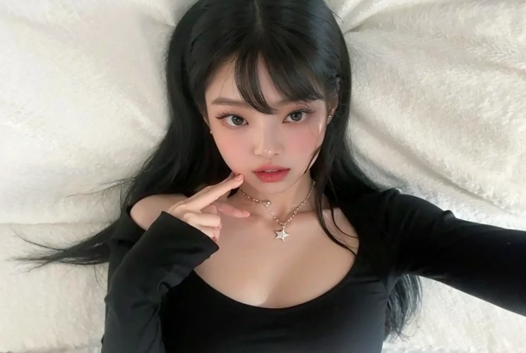 a close-up of Jennie taking a selfie in a black dress, 1, ava max, long blonde hair and big eyes, a gorgeous blonde, 21 years, with long blonde hair, 2 4 year old female model, 2, jaw dropping beauty, Kailee Mandel, violet myers, jennie blackpink