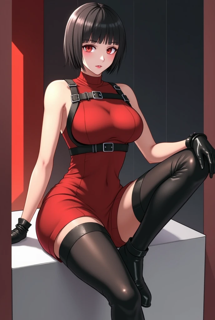 black hair and glasses in a black dress, female protagonist ,naked, , boobs, small boobs,  , naked , spread legs