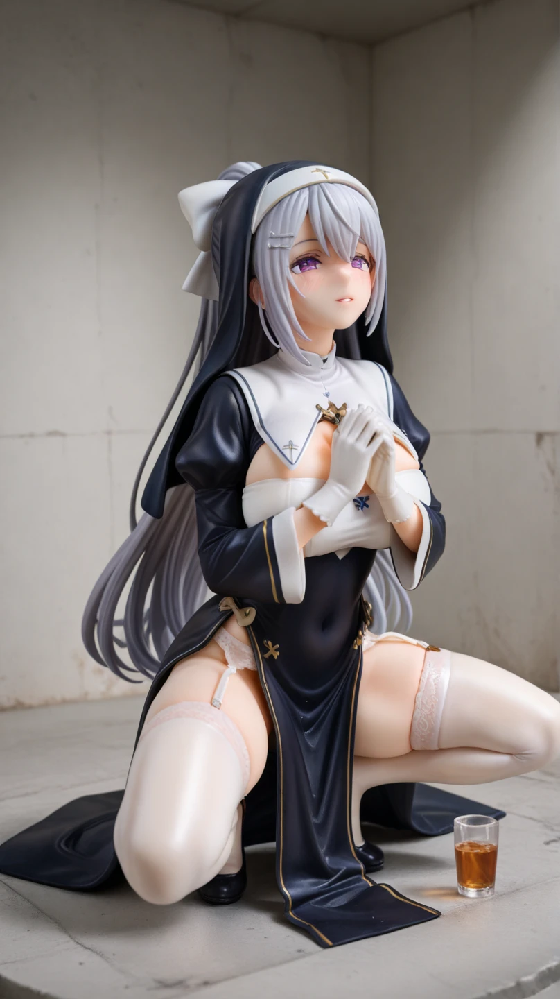 Lovecraftian goddess, white medium hair, beautiful white eyes, mysterious smile, ancient pure white and white robe, arms wide open drawing ancient symbols, from behind, looking afar, average chest size, upper body, pure white background