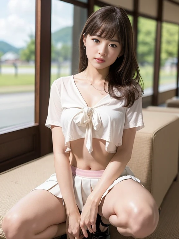 smile、((Browsing Caution))、((Camel Toe))、((Female organ:1.1))、(Highest quality、4K、8K、High resolution、masterpiece: 1.2)、Very detailed、Beautiful Japanese Girl、1 person、 (16 years old)、alone、(from the front:1.4)、(reach sexual ecstasy:1.6) 、 (Her naked lower body is exposed, Giving us a glimpse of her crotch.:1.5)、(Short-sleeved sailor uniform) 、Crotch crack、Beautiful ass、 Twin tails、Outdoor by the pool