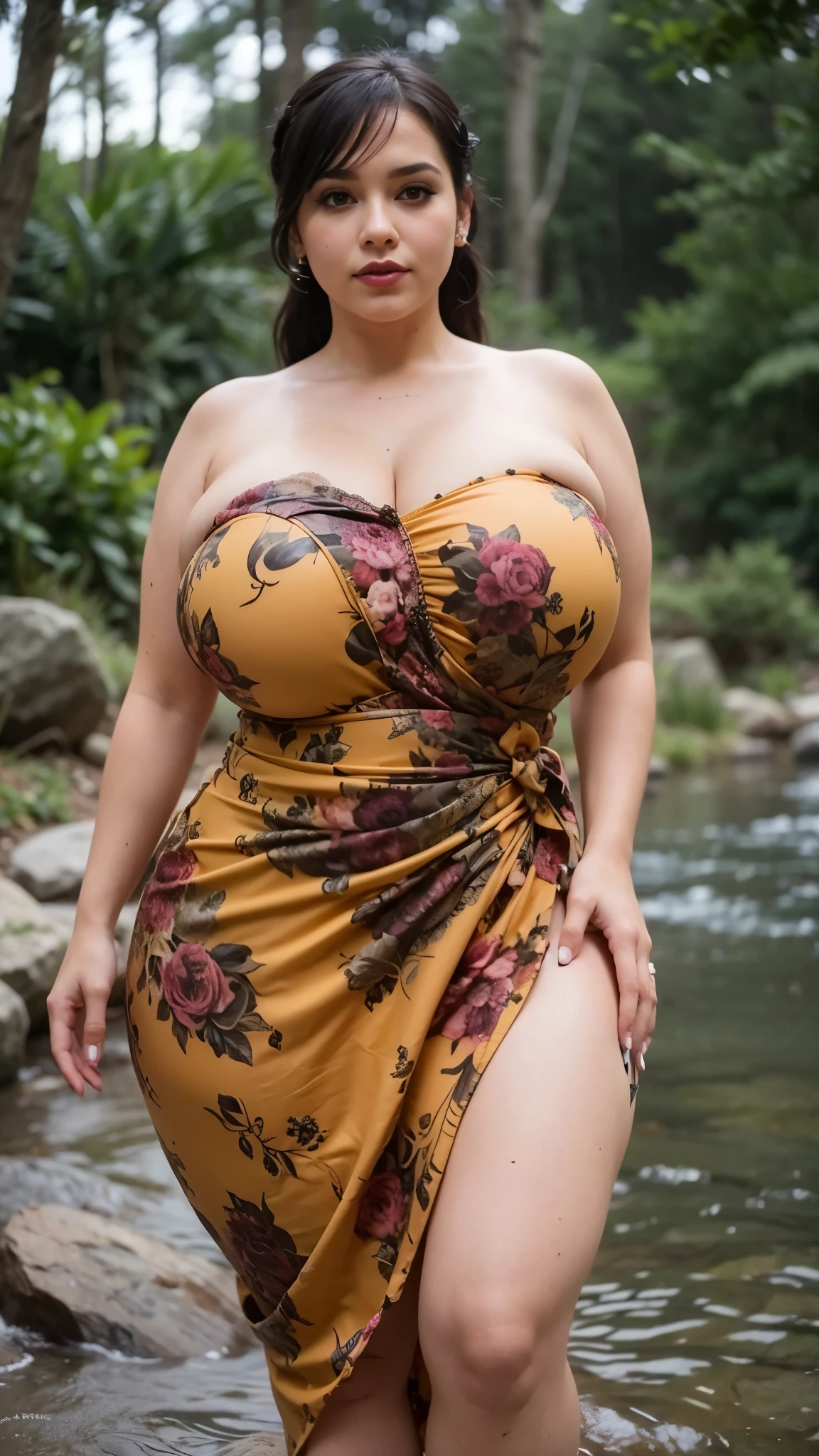 ((best quality)), ((masterpiece)), (detailed), perfect face, araffeTight skirtsShort , thicc, wavy short hair, she has a jiggly fat round belly, bbwchan, wearing tight simple clothes, skinny waist and thick hips, widest hips, her belly is fat and round, soft curvy shape, hyperrealistic full figure, wearing a cute top, wide hips, Blue swimsuit,On the beach by the seaBlue