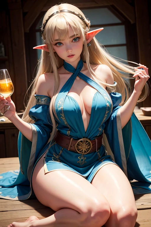 (((Erotic robes))),((The most beautiful women in the world:1.2)),slim figure 、1人、(masterpiece:1.2)、(Big beautiful breasts:1.1)、(Sleeping with your legs spread)、(Beautiful ass:1.1)、slender beautiful waist、Luxurious shiny thin robes、(Beautiful Elf Beautiful Girl)、long hair of golden color、blue eyess、Crystal clear white skin、cleavage of the breast,(large full breasts:1.2)、An old castle floating in the air、has two wings on the back、disheveled hair、natta、He blushes and looks at us.、(frontage)、You can see the Milky Way in the sky、shooting stars、candle light、The dim、