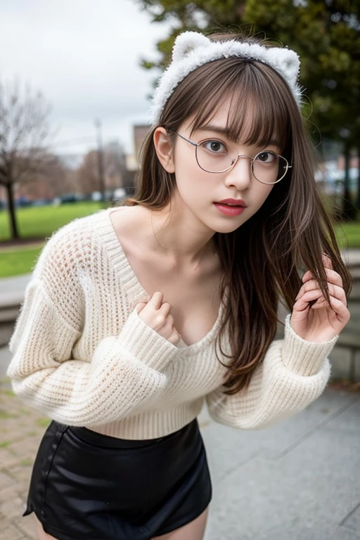 one girl, (beautiful girl, delicate girl:1.3), (16 years old:1.3),
break, (pink knit sweater, skirt:1.3),
break, very fine eyes, (symmetrical eyes:1.3),
break, (street snap:1.3), perfectly trimmed fingers,
break, small breasts, brown eyes, parted bangs, brown hair, (Glasses),
break, (Eye and face details:1.0),
break, (masterpiece, highest quality, super detailed, detailed face, 8k)
