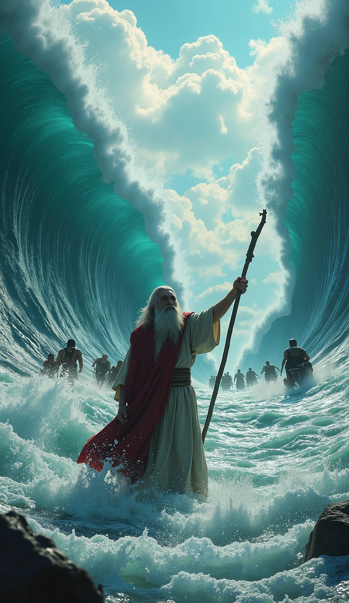 highdefinition images、An image recreating the scene in the Old Testament where Moses divides the ocean with a cane