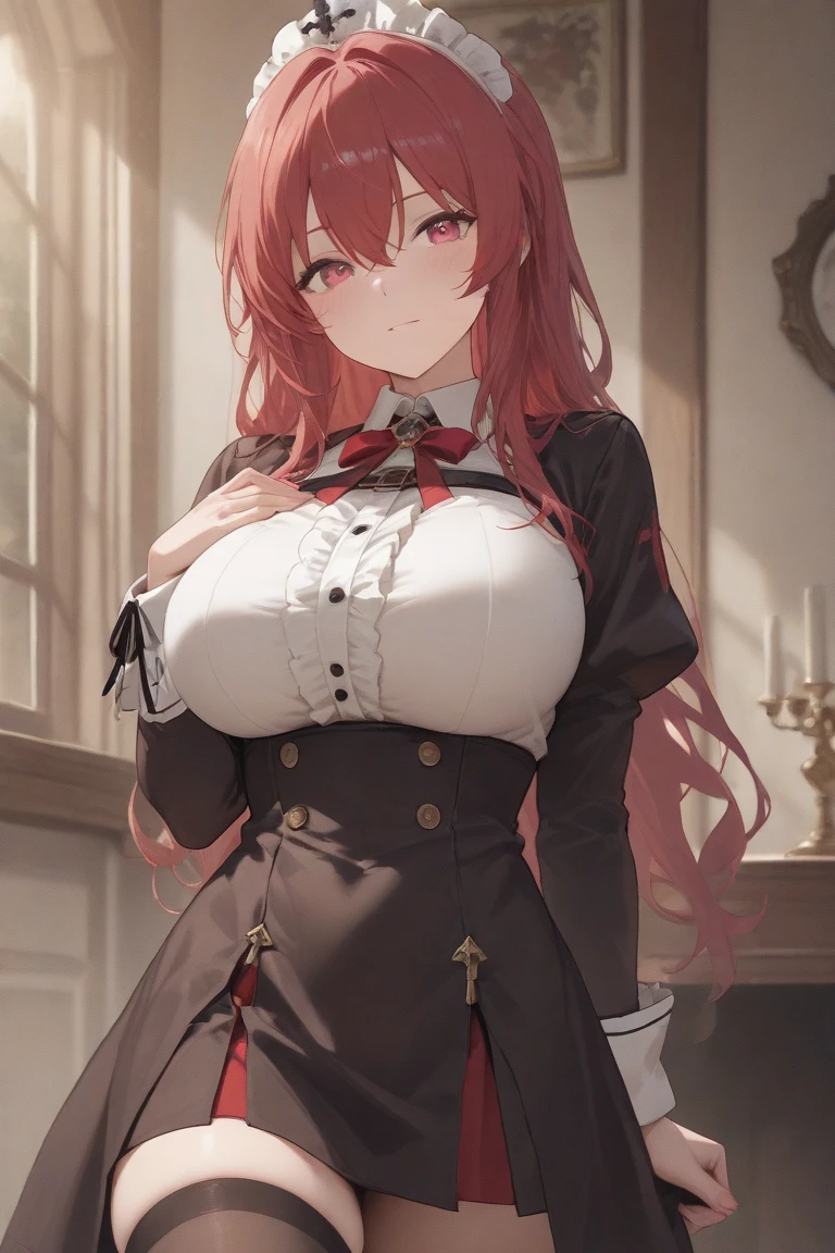 G-Cup masterpiece highest quality High resolution Big Breasts underwear sexy Adult female Glaring eyes Mouth slightly open smile Long Straight Redhead showing off her panties