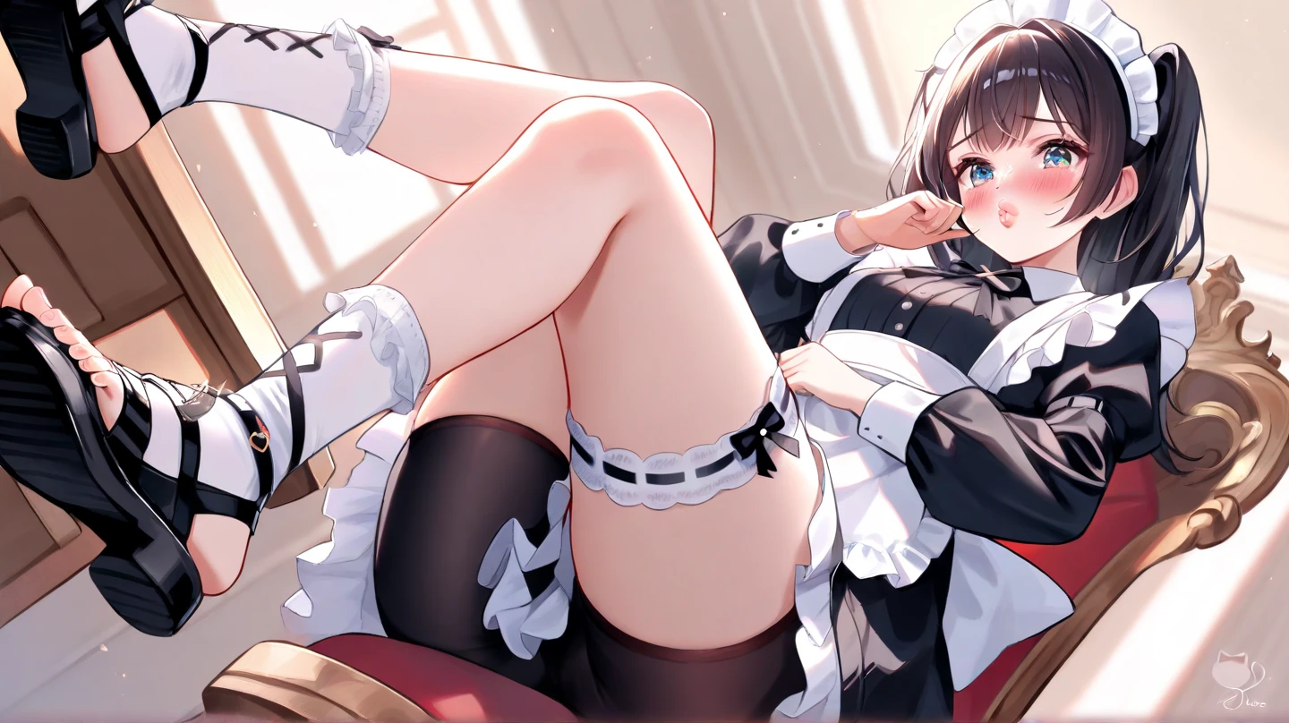 iwanaga kotoko sitting on her bed spreading her legs to reveal her panties, sitting on bed, cute girl, white panties, white dress, white beret, perfect anatomy, sexy, ultra detailed, hdr, 4k, spread legs, fullbody, blushing, pervert, perfect proportions, blonde hair, white pantihose, short hair, vibrator in tighhights, vibrator, pink vibrator, vibrator on tighs, vibrator on panties, aheago
