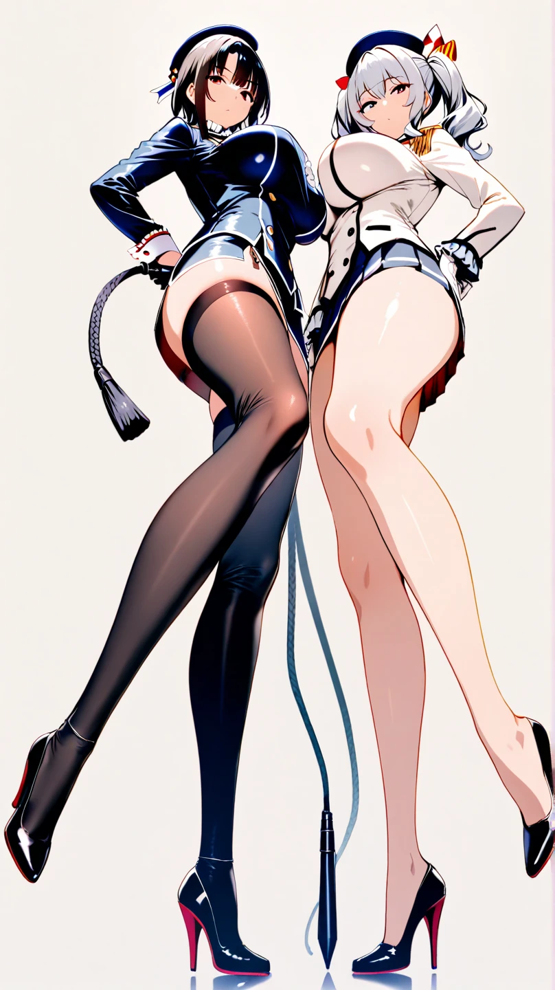 Giantの芸術, 非常に詳細なGiantショット, Giant, short hair, Two huge beautiful girls that are bigger than a skyscraper, look face to face, wearing rimless glasses, big breasts, big ass, In underwear, black pantyhose, pantyhose barefoot, Steam comes out from the soles of the feet, very small metropolis, miniature metropolis, crush the big city, full body description, GTS, ギガGiant, stomping city, crash city, small town, micro city, High resolution, highest quality, masterpiece, Transparent Body Stockings,