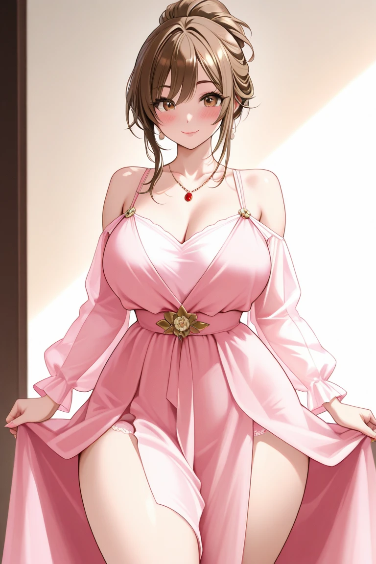 (Masterpiece, Best Quality, High Quality:1.4), professional artwork, Intricate Details, field of view, sharp focus, detailed painting, photorealistic lighting, trending on pixiv, (vivid lighting, vibrant colors:1.05), realistic shadows, ambient occlusion, 4K, Masterpiece, highres, absurdres, smiling,edgTemptation, a woman in a sexy lingerie sheered robe posing for a picture , wearing edgTemptation, Marie Mamiya, (red hair:1.05), hair ornament, lipstick, makeup, (mole under eye:0.9), ultra detail hair, ultra detail face, (yellow eyes:1.05), perfect eyes, perfect face, earrings, (seductive look, blush:1.2), (glowing eyes)