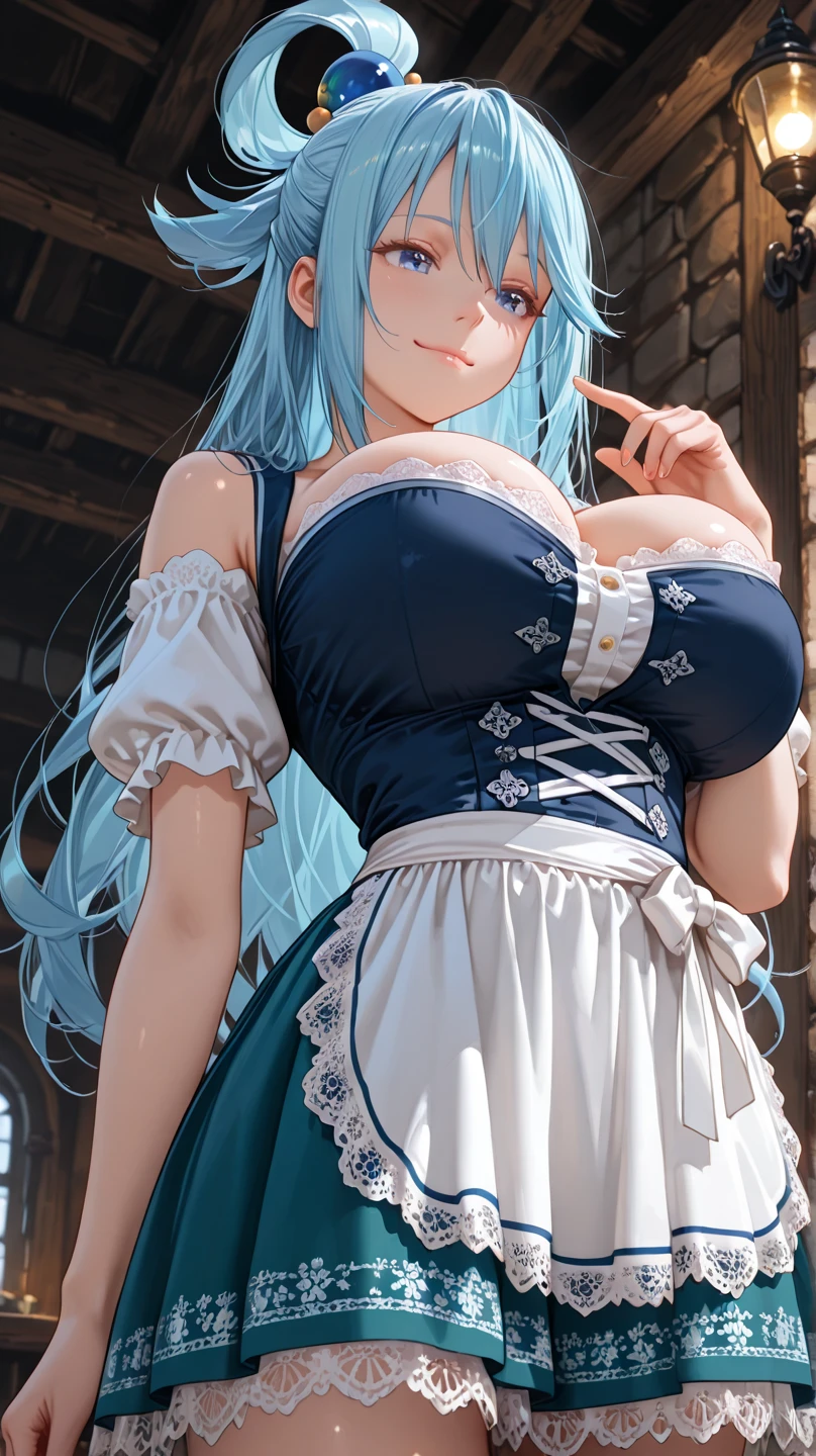 beast girl,((blue hair)),beautiful face,smiling, fit body, big wet breast,wearing blue beast dress, (open mouth:0.4),illustration,detailed textures,ultra-detailed(realistic),portrait style,vivid colors,soft lighting. blue hair beast girl , small girl, one girl, blue beast dress, face on camera, tight shirt, show large chest, dark isekai, shy girl, pitiful face, face forward to camera, bent pose, asking pose, pink cheeks, half body, body on big chain, smile, blue eyes, no nails, pink blushes, lying on grass, very big breast, cleavage, wet breast, leg_up, lot of iron chains, anime girl leans forward, looking at viewer, slave collar necklace seductive anime girl, 8k octae render photo, cushart krenz key art feminine, 8k high quality detailed art, a sexy maid in a magical forest