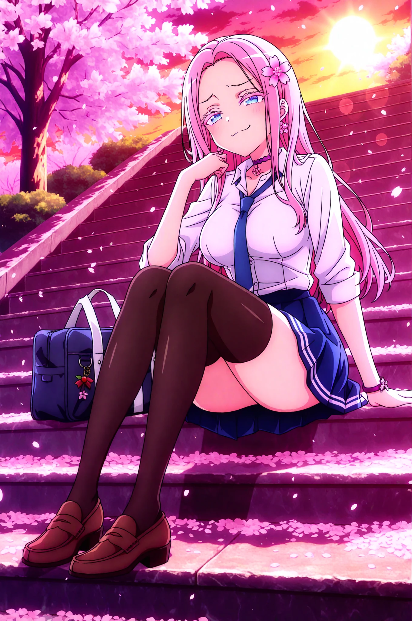 Beautiful illustrations, Highest quality, (12-year-old girl:1.4)、(pretty girl:1.5)、 girl、Flat Chest、Sailor collar、(White long tunic:1.4)、Long sleeve sailor suit、Blue-line cuffs、(Pink Chino Shorts:1.7)、(Pink shorts with wide openings:1.6)、Gap between thigh and shorts、Thin thighs、White socks、 Cinema Lighting, (Pink long hair)、Pink Straight Hair、Redness on the cheeks、(Braiding of the back of the head)