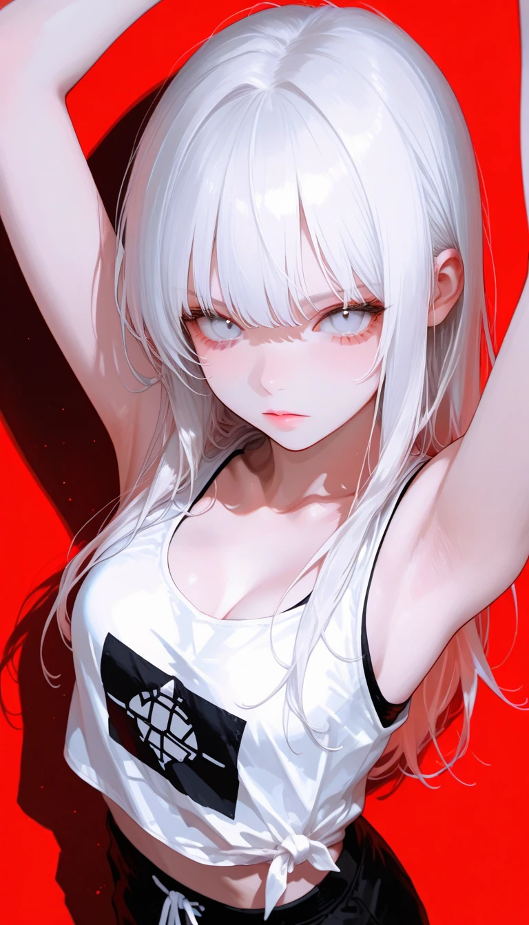 White hair, red eyes, swimsuit, animal ears, wet body