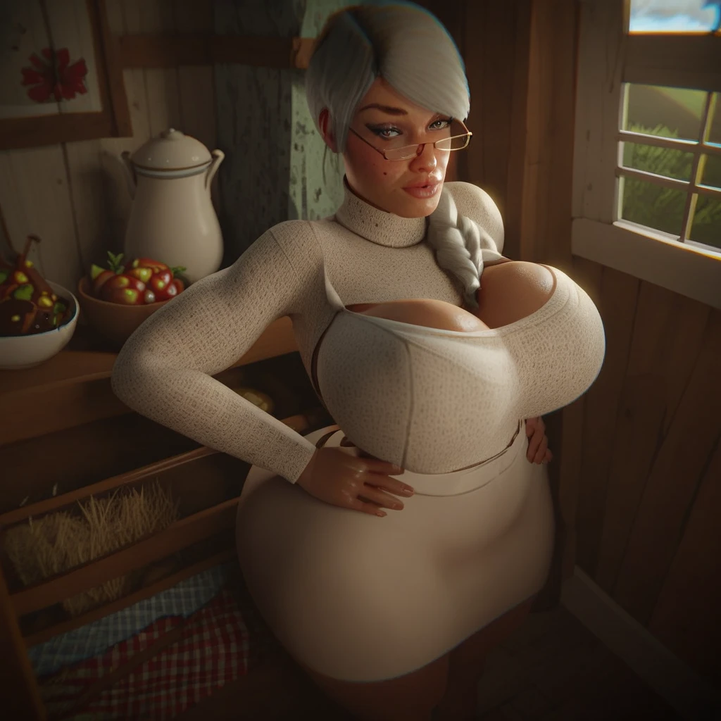 high resolution, Ming Lee, work of art, 1 girl, (angry face) , maroon hair, shorth hair,wide Hips, thick thighs, (huge breasts:1.5), (nude:1.8), large areolae, green dress, hyper ass, skin fair, slim_thick, b1mb0, ML
