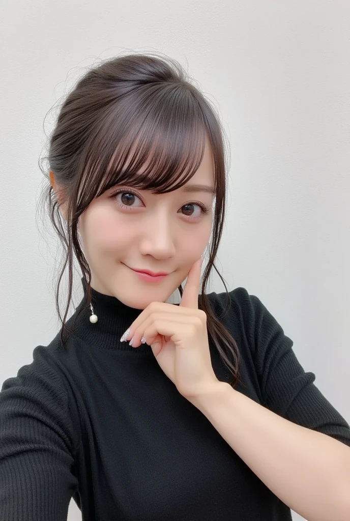 masterpiece、1 beautiful girl、Detailed eyes、Puffy eyes、Highest quality, 超High resolution, (Reality: 1.4), Cinema Lighting、Japanese、Asian Beauty、Super Beauty、Beautiful Skin、Slender、Body facing forward、(Surreal)、(High resolution)、(8K)、(Very detailed)、(Beautiful and detailed eyes)、(Ultra-detailed)、 (wall-)、(Natural smile)、Detailed face、Bright lighting、Professional Lighting、View your viewers、Look straight ahead、(The costume is a knitted dress)、ponytail, My hair is messy, Asymmetrical bangs, 、Night Scenery、Brown Hair、Japan is an idol、Korean Idol、Gravure idol pose、、Age 19、expensive,