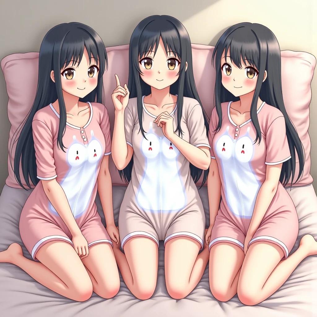 Two girls with foot-length hair hugging each other、Her white Y-shirt was soaked and her breasts were visible through it、Cute white underwear visible through a red tanding posture、barefoot