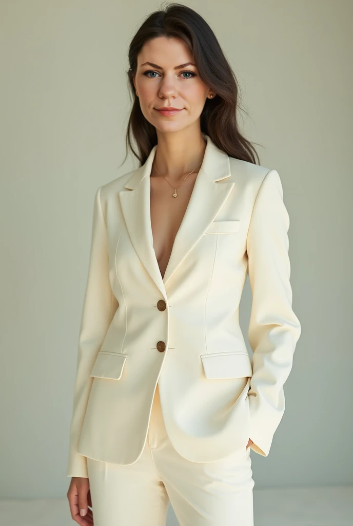 Create a fashion poster featuring a women's blazer as the main product, with the brand name 'N'Lin' prominently displayed in the image. The poster should exude elegance and sophistication, appealing to young women with a refined and trendy sense of style. Use a minimalist design with a clean background, focusing on the blazer's details and quality. The typography should be sleek and modern, and the placement of 'N'Lin' should be tasteful yet noticeable, reinforcing the brand's identity within the high-fashion market