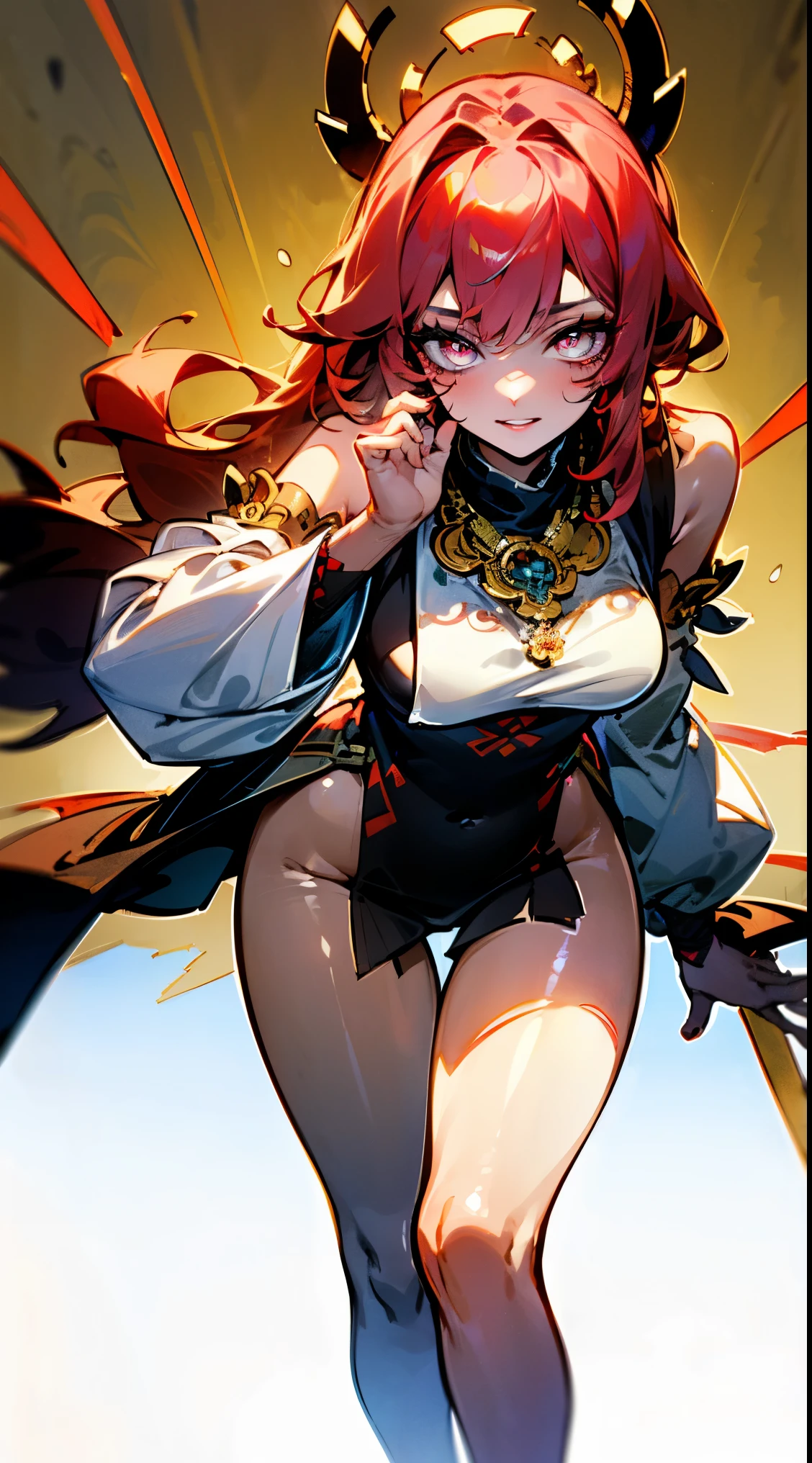 (masterpiece), (High resolution), (super delicate),,(Horror elements), Punkish Fashion,Cute Core Clown、Skull Accessories、((Alphonse Mucha 1.5))orange hair、