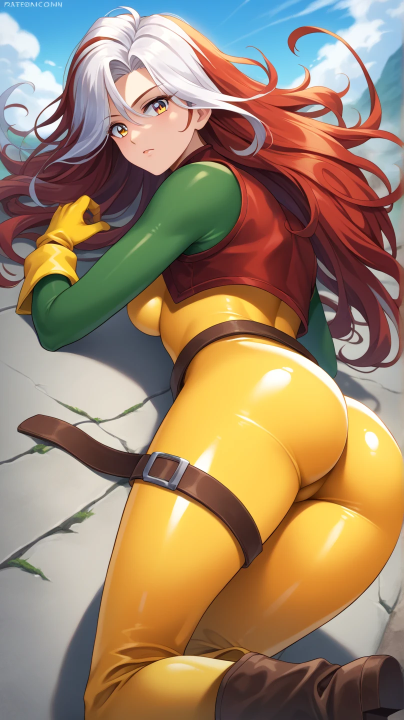 (cartoon style:1.2), Drawings of (Ginevra Molly Weasley), ssmile, perfect green eyes, face detailed, White background, fun pose, seducing gaze,Full body wearing the Sanserina uniform, beautiful medium breasts and wonderful body cartoon style digital illustration. wearing panties