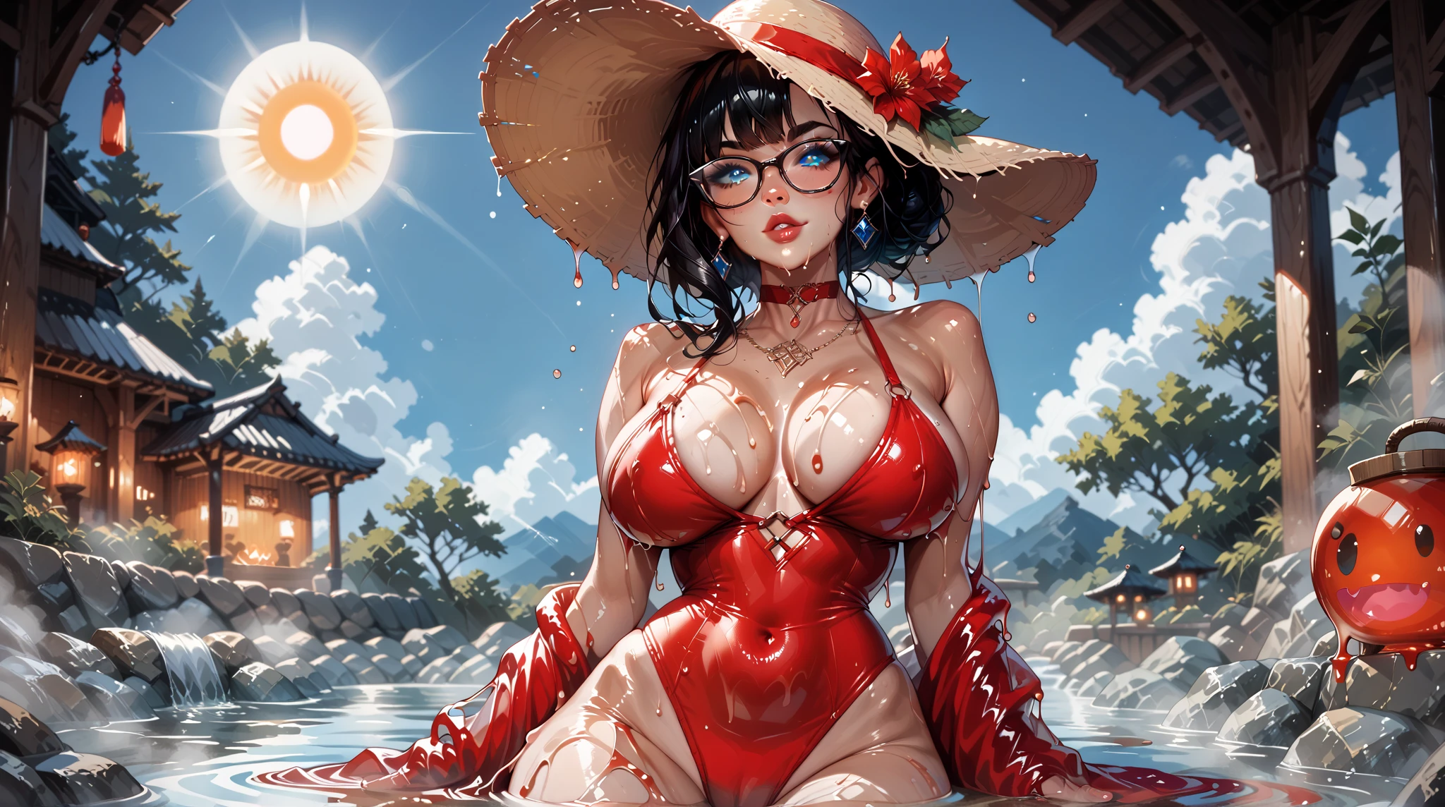 (8k,Super details,best masterpiece,nature,Perfect work of art,perfect female figure),two women,sister and sister,sisters,Rainbow hair,perfect face,(huge),Neighbor's Wife,woman hairstyle,elegant wife,mature and exposed,20 years old,fair skin,messy hair,Perfect sexy body,Wear a fitted and sexy tunic dress,Red lace white bottom strapless short dress,red waistband,navel cutout,Hot and sexy secretary,wear glasses,Standing in the detailed bathroom,A lot of water was poured on,The whole body is soaked,Want to take off clothes,But happy,Smile,Detail background,necklace,perfect eyes,, T-shaped small size,huge的山雀