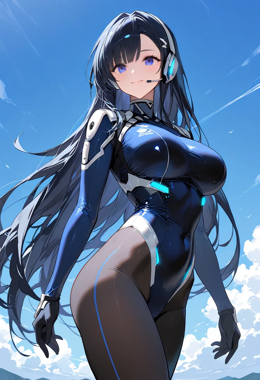 Transparent sexy cyborg suit、17 years old、beautiful girl、ponytail、Black Hair、fight、blue beam、universe space