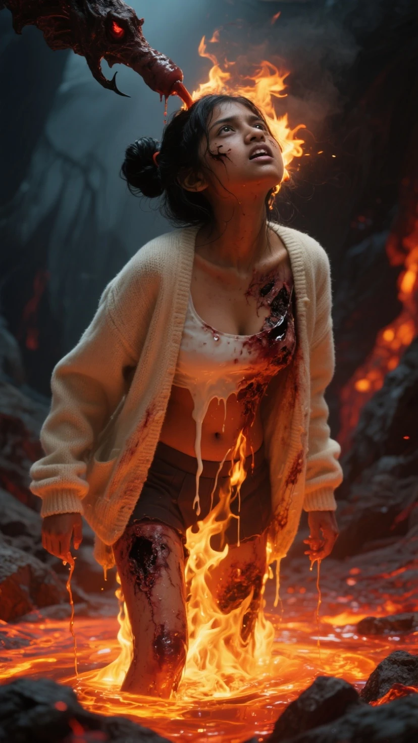 burning body: Ghosts that are burned often have their bodies damaged by the heat of the fire. There may be exposed body scars. or parts of the skin that are dry and different from normal Clothes that reveal skin: Ghosts may sometimes wear clothing that reveals more skin to express the pain and heat of their burned bodies.