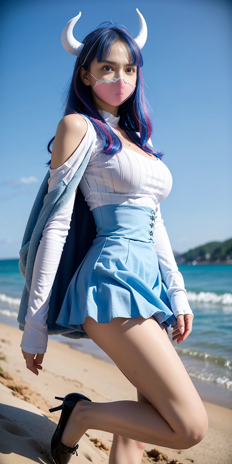 See-through sailor suit、Big Tits、Transparent nipples、Sheer skirt、Badminton court、Pussy line、Blue Hair