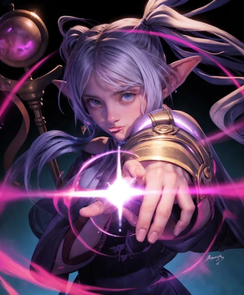 upper body, 1girl, white hair, ponytail, purple eyes, (ninja), short sword, medium breats ,scarf, wallpaper, magic circle background, light particles, blue fire,