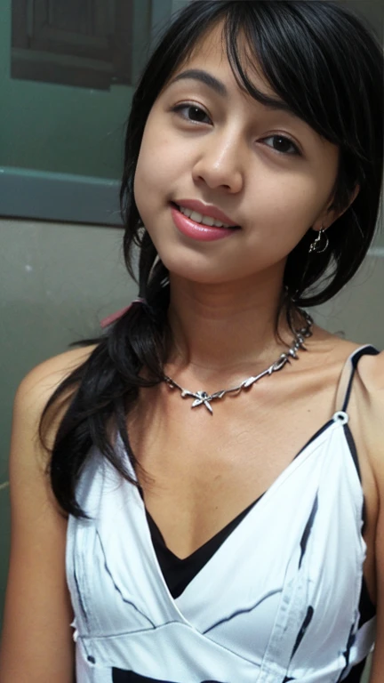 in a 4k、 masterpiece, top-quality, 8K, absurderes, beautiful a girl, Clean face, looking at the viewers, A smile, Ruby Earrings, ruby necklace, Teen, cute little, (Glitter and smoky red eyeshadow and glitter, glazed pinkish red lips:0.8), A hyper-realistic, hight resolution, a picture, film grains, chromatic abberation, sharp focus, nffsw, face lights, Dynamic lighting, light, Professional Shadows, simple background, (Dull blue background:1.3)、highestdetailed、Extreme details、ultra-detailliert、detaile、authentic skin、delicated facial features、detailed faces and eyes、Sharp pupils、Realistic pupils、(Black eye:1.0),full body Esbian、waistline、Slim type、lingerie、