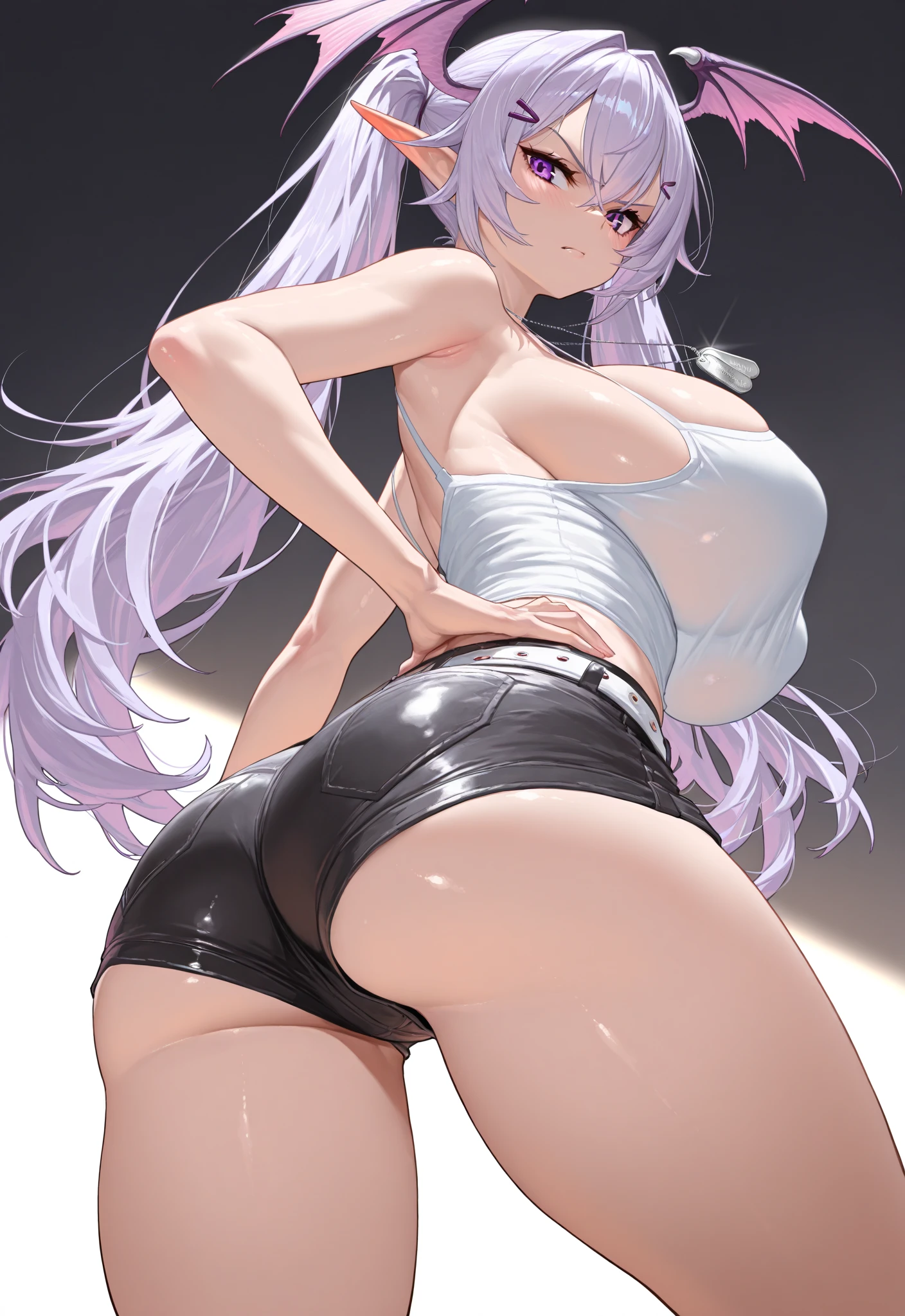 blonde wavy hair、cute anime face、thick thighs、8K、4k、highest quality、(High resolution:1.6)、noise reduction、((glowing green eyes、high detail eyes:1.5、Sweat、blush、open your mouth))、(SFW huge body:1.3)、(white calvin klein thong、high leg cut)、(Rear view、A song that bites into your butt:1.5、emphasize the buttocks)、(whole body muscles:1.5)