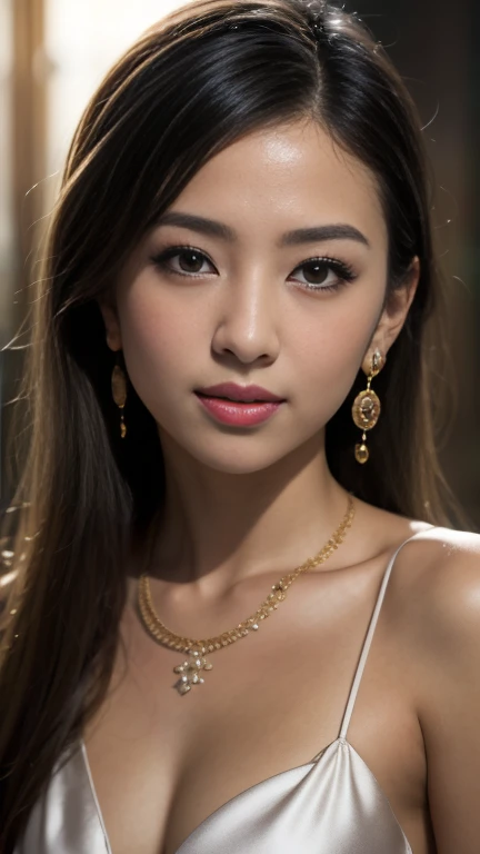 pose of beautiful asian ultra hot sexy woman in sexy outfit with chain on back, photo shot,, Covered with crystal, dizzying, glowing body, Costumes covered with jewels, beautiful queen, waist shot, arms behind back, Stannig, gem studded, glamorous pose、Gorgeous young ultra hot sexy Korean woman、Extremely beautiful face、Gold Gorgeous Face、face perfect、Eye level、Woman Core、white backgrounid、White background、hight resolution、Minimal refinement、Beautiful young Korean woman、beautiful aesthetic face、white backgrounid、Wearing a luxurious silver necklace、Wearing gorgeous platinum silver earrings、Platinum silver texture and shiny earrings、8K、photographed、(realisitic、Photorealsitic: 1.87)、The best and most perfect beauty in the world、very sexy breast、profetional lighting、a handsome 、beautiful shiny brown long hair、bright long hair with wet shiny silver-beige centering,,,、hight resolution、1080p、studio shoot、Bright lighting、(Crisp face)、(Detailed face description)、Rich details、Skin clarity and hydration、Skin texture and detail、Textured、 Hair texture and contrast、beautiful and delicate face、beautiful and delicate eyes、Crisp double beautiful eyes、Skin detail and texture、Hair details and texture、Skin contrast and detail、Lip texture and contrast、Texture and contrast of clothes、Eye texture and clarity、beautidful eyes 、Cutting-edge fashion、Fashionable、High-level images、Bright lighting、Professional photography