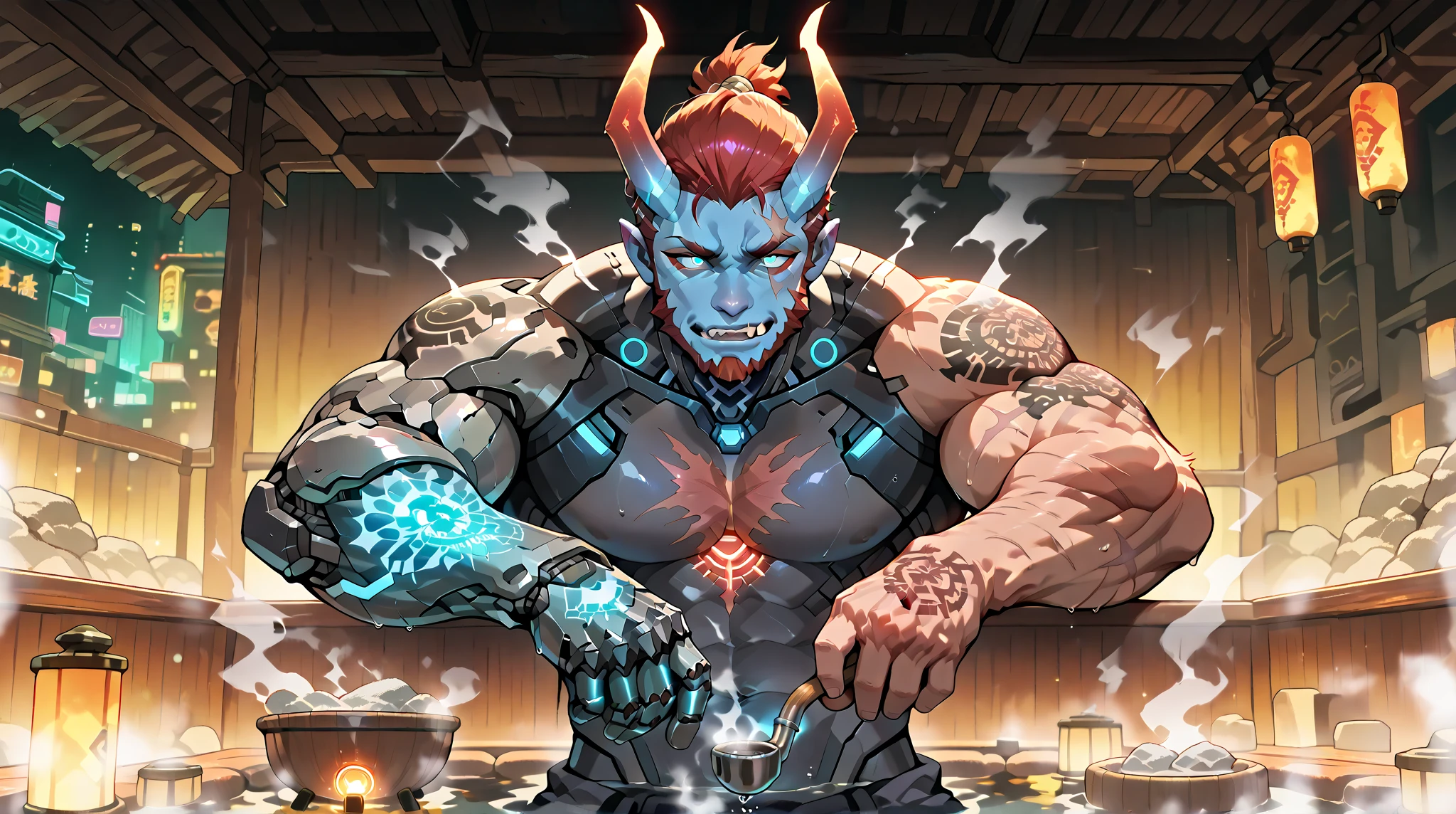 At the Alchemy Laboratory、There is an infinite celestial library filled with spellbooks and bottles of ecospheres., Ultra High Resolution Cute Moe Anime 8K, undercut, Fake Hawk, Naked super muscular idol on bent knees, Standing at full mast、Violently tent the groin area、Eagle with spread wings、Manspreading on an Ecosphere bottle, Shirtless muscular monk in jacket, rossdraws Global Illumination, Exposed Muscles! artstation pixivでトレンド, Cute Moe Anime