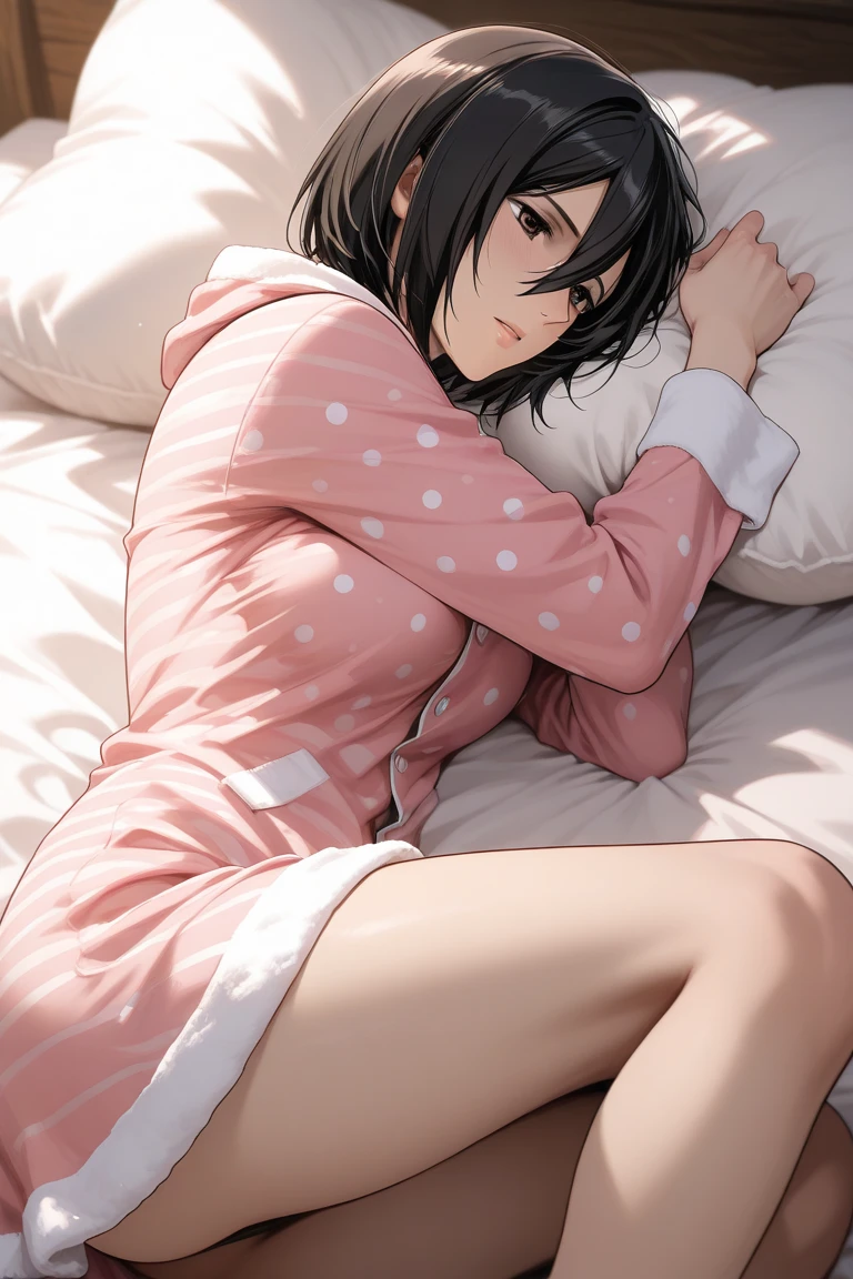 Masterpiece, best quality, very detailed, Ultra high resolution, (photorealistic:1.4), raw photos, (realistic:0.2), 1 girl, alone, short hair,8k hdr, 1 girl,black hair, shy ,sweat,steam,wet,wet, medium-large breast, bright eyes, , medium-small breasts,,(pajamas) ,Spread your legs, ,, bedroom