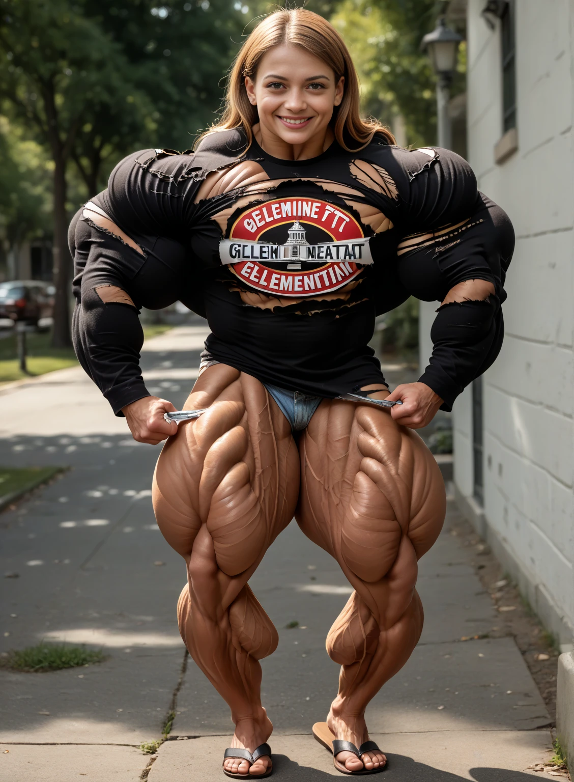(Muscular:2.5), (thick thighs:2.2),
(latina woman:1.5), blue eyes,
eyeshadow, earrings,
detailed eyes, (big smile:1.7), detailed skin,
(flat chest:2), (hard nipples:1.3),
(black choker:1.2), (light blue polo shirt:1.6), (open collar, unbuttoned:2), (tight khaki shorts:1.6), (cleavage:1.3), canvas shoes,
(full body view), (looking at viewer), (three quarter view:1.4),
(grocery store:1.2), rim lighting, two tone lighting, dimly lit, bokeh
