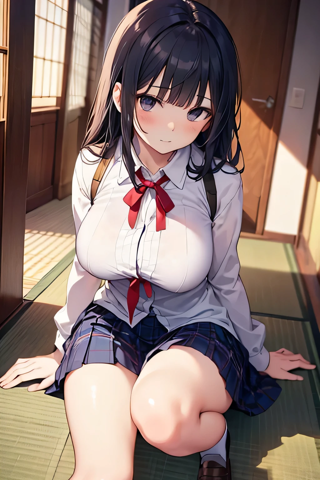 Ahegao、Cumming face、big breasts、school bag、(Squirting、spread your legs、masturbation:1.2)、short twintail hair、