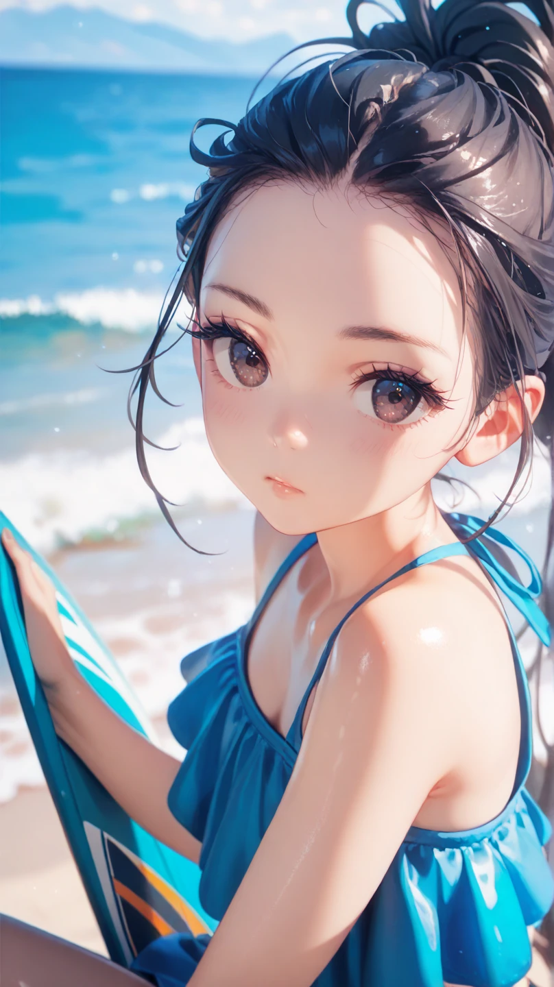 High resolution, Highest quality, super high quality, Super detailed, Swimwear、、Embarrassing、Sweaty、Sweat、Eyes from below、Girl seen from the floor、Low - Angle、 See through、