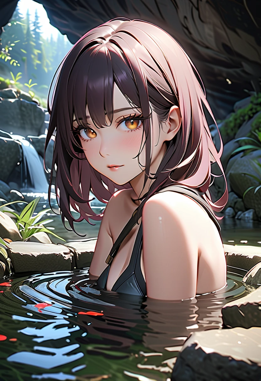 nsfw,detailed anime style,a beautiful girl wearing nothing standing in the water,Nuked,kitten,kafka,